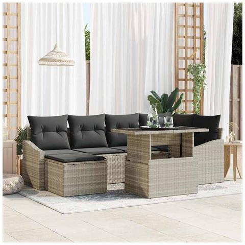 Set Divano da Giardino 7 Pezzi con Cuscini Grigio Chiaro in Rattan Sintetico - Foto 2