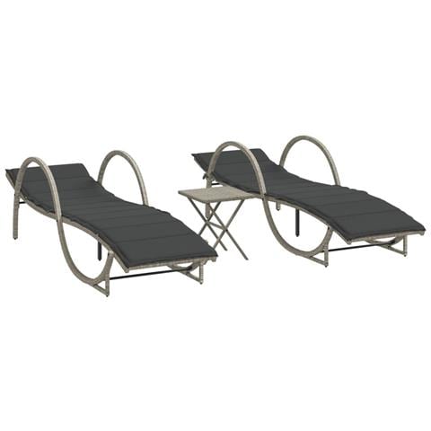 Lettini Prendisole 2pz con Tavolino Grigio Chiaro in Polyrattan - Foto 1