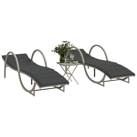 Lettini Prendisole 2pz con Tavolino Grigio Chiaro in Polyrattan - Foto 2