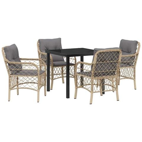 Set da Pranzo per Giardino con cuscino 5 pcs Beige Poly Rattan - Foto 1