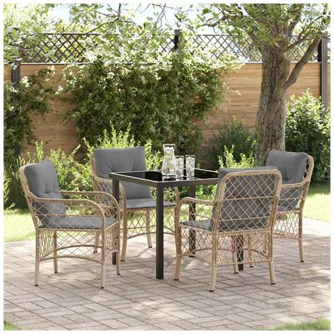 Set da Pranzo per Giardino con cuscino 5 pcs Beige Poly Rattan - Foto 2