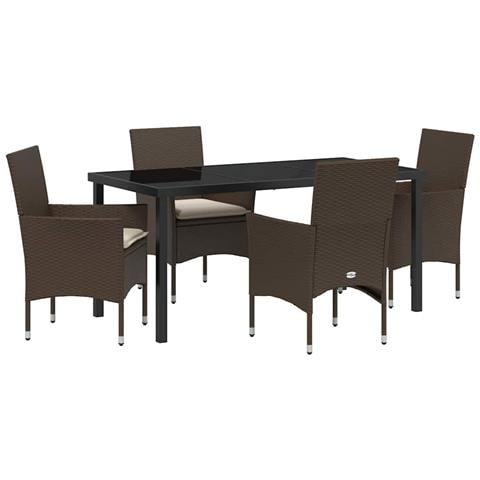 Set da Pranzo per Giardino 5 pcs Marrone Poly Rattan - Foto 1