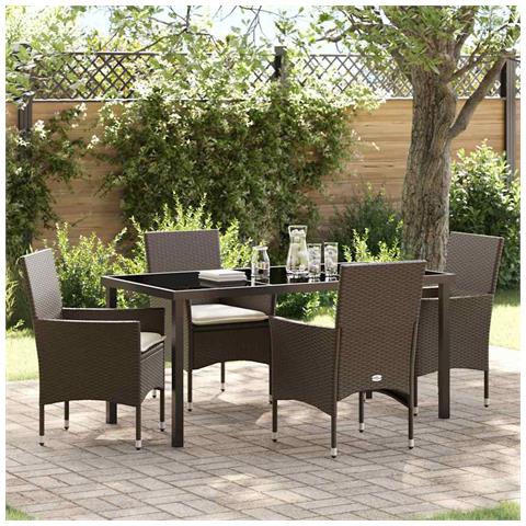 Set da Pranzo per Giardino 5 pcs Marrone Poly Rattan - Foto 2