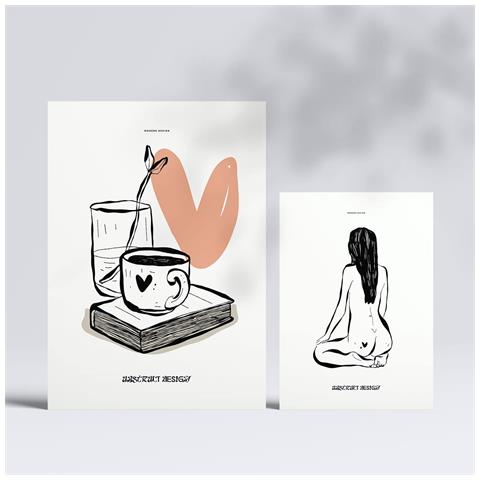 Set Di 6 Stampe Stampe Artistiche D'amore In Inchiostro Nero In Stile Schizzo Per L'interior Design A3 & A4 Senza Cornice - Foto 2