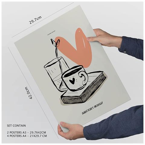 Set Di 6 Stampe Stampe Artistiche D'amore In Inchiostro Nero In Stile Schizzo Per L'interior Design A3 & A4 Senza Cornice - Foto 4