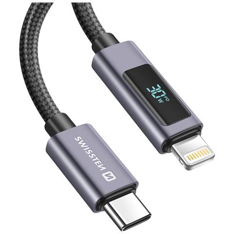 Cavo 3a Ricarica E Sincronizzazione Usb-c A Lightning 30w 1m Con Schermo Led, Nero - Foto 1