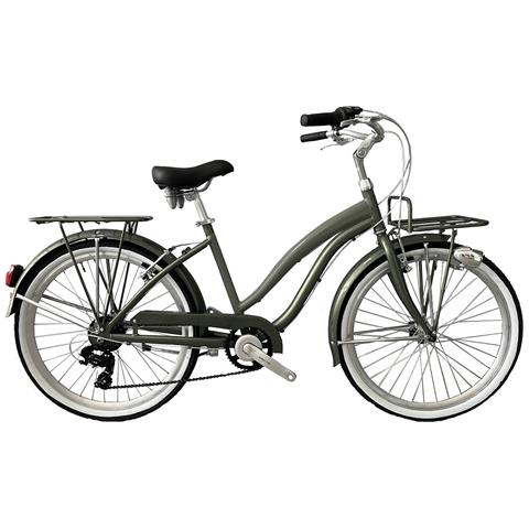 Bici Alluminio Da Donna Misura 26 City Bike Bicicletta Beach Cruiser Stile Americano Cambio 7v Completa Di Accessori Luci A Led - 46 Nero - Foto 3