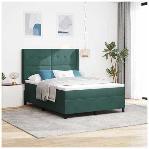 Letto a molle con materasso Verde Scuro 140 x 190 cm Velluto - Foto 2