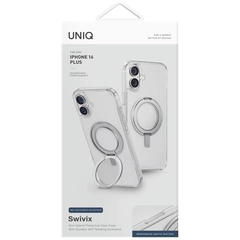 Uniq Swivix 360° Custodia Girevole Con Supporto Per Iphone 16 Plus - Trasparente - Foto 2