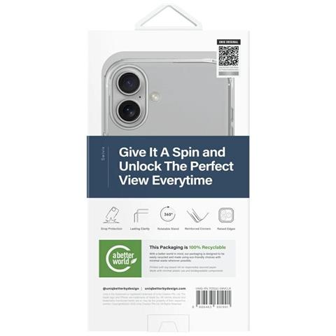 Uniq Swivix 360° Custodia Girevole Con Supporto Per Iphone 16 Plus - Trasparente - Foto 3