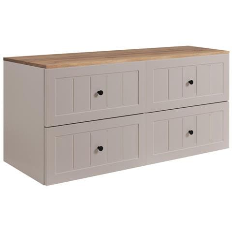 Mobile sottolavabo, Bianco, 140 cm, Cassetti con chiusura ammortizzata, Ripiano con superficie di appoggio - Foto 1