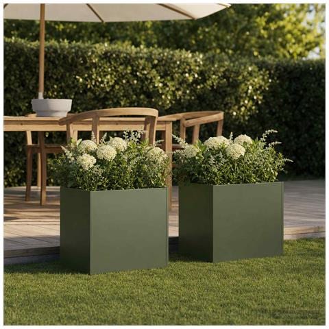Vaso da giardino 2 pz Verde Oliva 35 x 35 x 35 cm - Foto 2