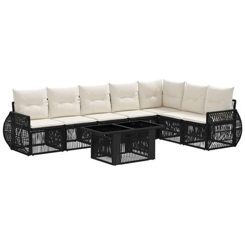 Set Divano da Giardino 8 pz Nero e Bianco Crema polyrattan - Foto 1