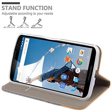 Custodia Compatibile Con Lenovo Google Nexus 6 / 6x In Grigio Chiaro Marrone - Coperchio Protettiva Con Chiusura Magnetica, Funzione Stand E Tasca Per Le Carte - Foto 2