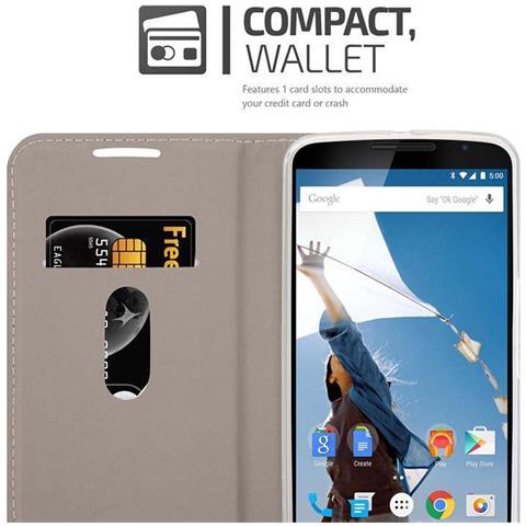 Custodia Compatibile Con Lenovo Google Nexus 6 / 6x In Grigio Chiaro Marrone - Coperchio Protettiva Con Chiusura Magnetica, Funzione Stand E Tasca Per Le Carte - Foto 9