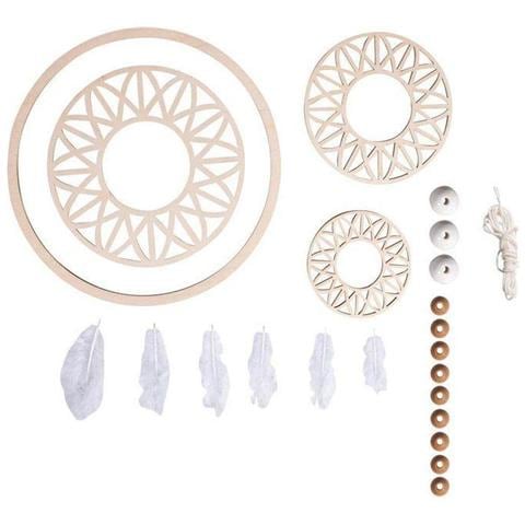 Kit Acchiappasogni 74 Cm - Disco In Legno Ø 18 Cm, Perline, Spago, Piume - Foto 1