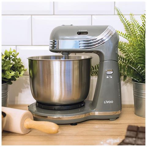 Dop137g - Robot Pasticceria Multifunzione - Ciotola In Acciaio Inox 3l - 6 Velocità - Frusta E Gancio In Metallo - Grigio - Foto 7