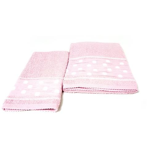 Set Asciugamano Copiola Salvietta Bagno In Spugna 100% Cotone Mod Pois Rosa - Foto 10