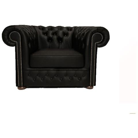 Poltrona Chesterfield First Class Pelle | Nero Opaco | 12 Anni Di Garanzia - Foto 1