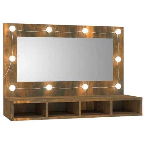Mobile A Specchio Con Led Rovere Fumo 90x31,5x62 Cm - Foto 1