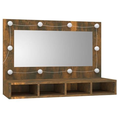 Mobile A Specchio Con Led Rovere Fumo 90x31,5x62 Cm - Foto 10