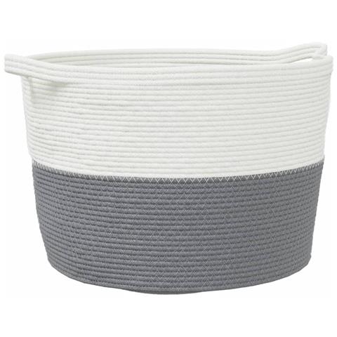 Cesto Per Biancheria Grigio E Bianco 60x36 Cm In Cotone - Foto 1