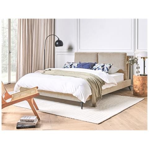 Letto Velluto A Coste Melle 160 X 200 Cm Tortora - Foto 1
