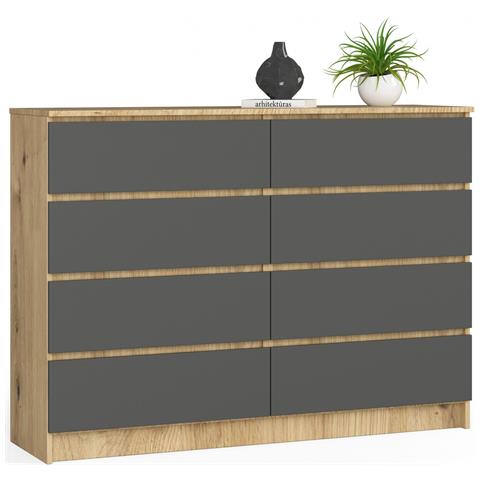 Cassettiera K140, 8 cassetti, 138x40x99 cm, Colore Quarcia Artisan e Grigia Grafite - Foto 1