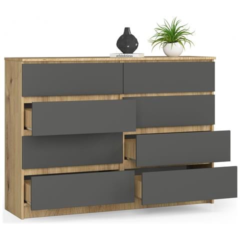 Cassettiera K140, 8 cassetti, 138x40x99 cm, Colore Quarcia Artisan e Grigia Grafite - Foto 2