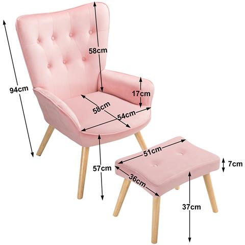 Poltrona Con Sgabello Da Salotto In Velluto Rosa Sedia Con Poggiapiedi Moderno - Foto 5