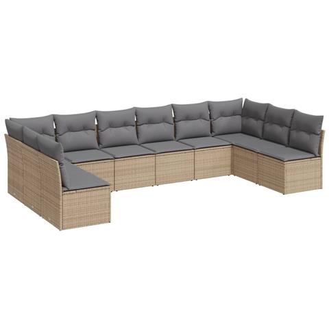 Set Divano Da Giardino 10 Pz Con Cuscini Beige In Polyrattan - Foto 1