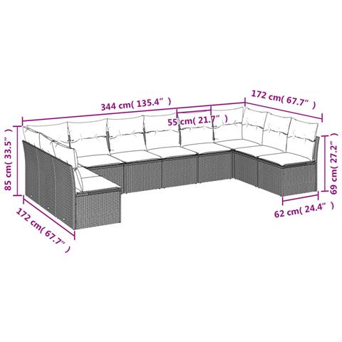 Set Divano Da Giardino 10 Pz Con Cuscini Beige In Polyrattan - Foto 2