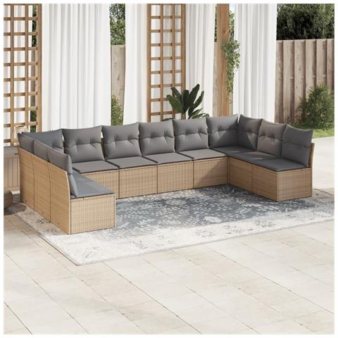 Set Divano Da Giardino 10 Pz Con Cuscini Beige In Polyrattan - Foto 3