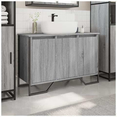 Mobile Lavabo Bagno Grigio Sonoma 91x35x60 Cm In Truciolato - Foto 3