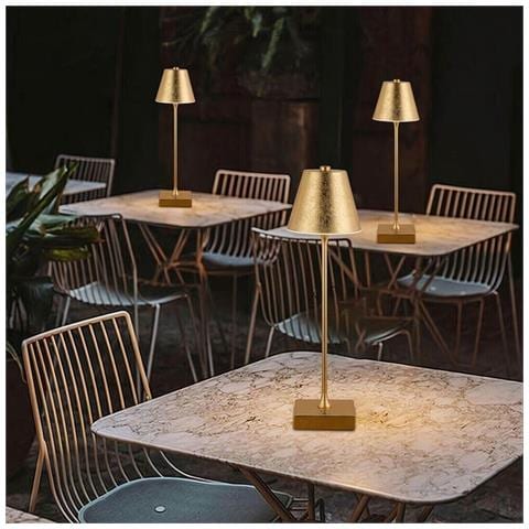 Lampada Da Tavolo Ricaricabile 3 Colori Luce Bianca Calda Naturale Lume 10 W Oro - Foto 1