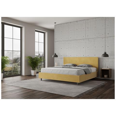 Letto Contenitore Imbottito 200x200 Microfibra Ocra Antea - Foto 4