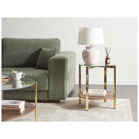 Tavolino Basso Con Piano In Vetro Legno Scuro E Oro Lovell - Foto 1