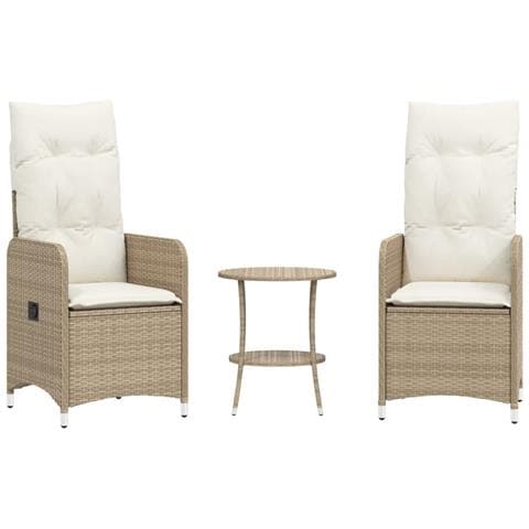 Sedie da Giardino Reclinabili 2pz con Tavolino Polyrattan Beige - Foto 1