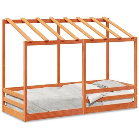 Letto Bambini con Tetto Marrone Cera 75x190 cm Massello Pino - Foto 1