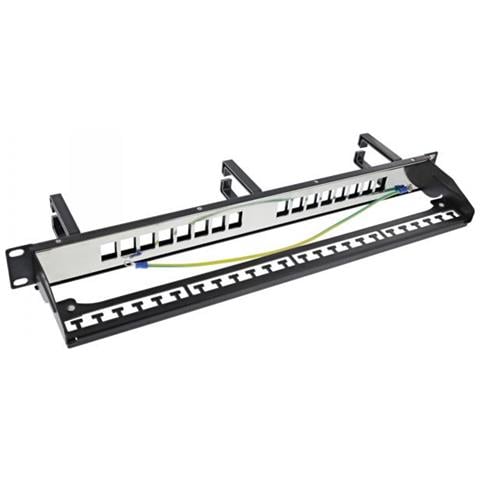 Patch Panel Cat. 6a 16 Vie, Con 3 Staffe, 16 Tasti, 19"", 1u, Nero - Foto 2