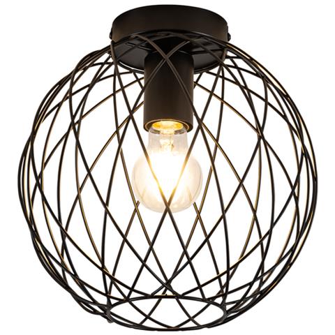 Plafoniera Ø 25 Cm Nera, Lampada Da Soffitto Vintage A Gabbia Per Soggiorno E Corridoio - Foto 1