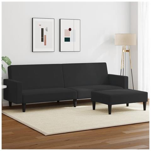 Divano Letto a 2 Posti con Poggiapiedi Nero in Velluto - Foto 2