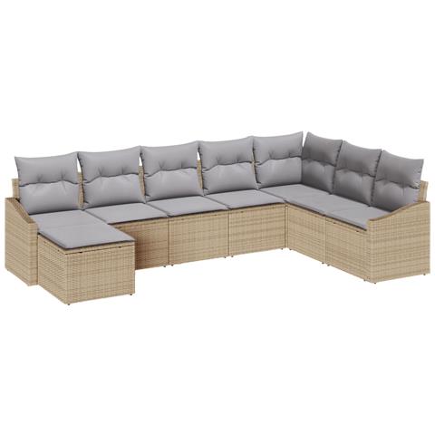 Set da Pranzo da Giardino 8 Pezzi con Cuscini Beige Polyrattan - Foto 1