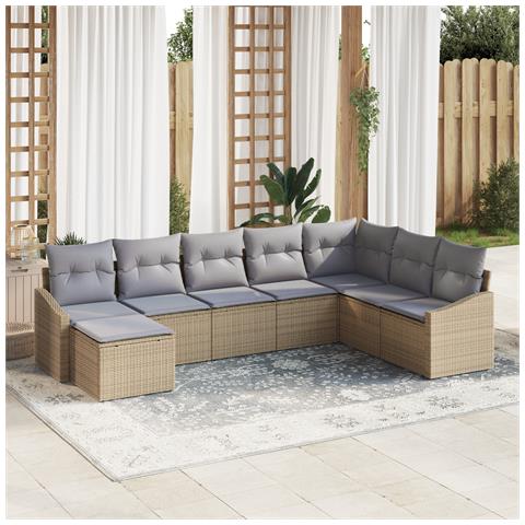 Set da Pranzo da Giardino 8 Pezzi con Cuscini Beige Polyrattan - Foto 2