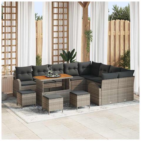 Set Divano Giardino 13 Pezzi con Cuscini Grigio Polyrattan Acacia, Divano Giardino 2 Posti con Ripostiglio e Cuscini Grigio Polyrattan, Set Pranzo Giardino 4 Pezzi con Cuscini Grigio Polyrattan Acacia - Foto 2