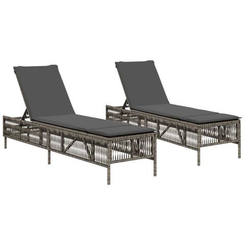 Lettini Prendisole 2 pz con Cuscini Grigio in Polyrattan - Foto 1