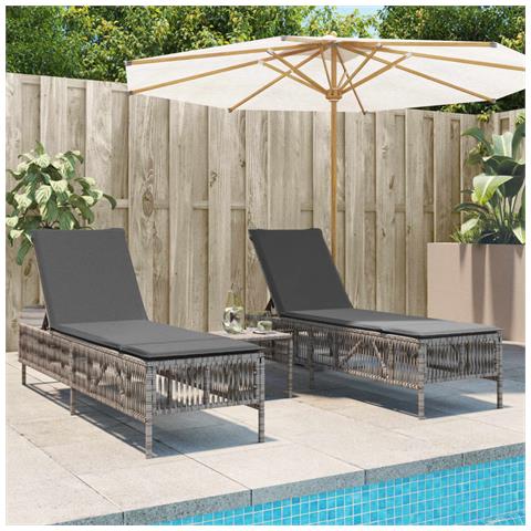 Lettini Prendisole 2 pz con Cuscini Grigio in Polyrattan - Foto 2