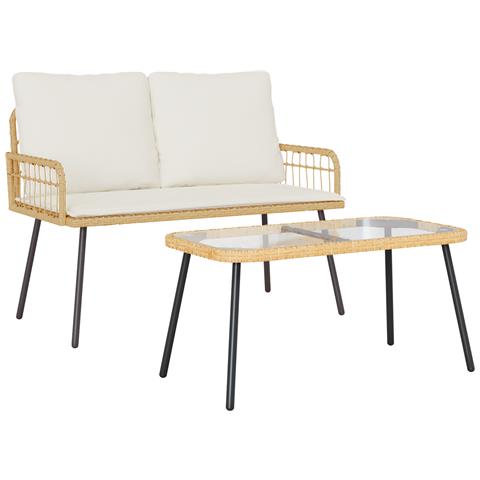 Set da Pranzo da Giardino 2 Pezzi con Cuscini in Polyrattan Naturale - Foto 1