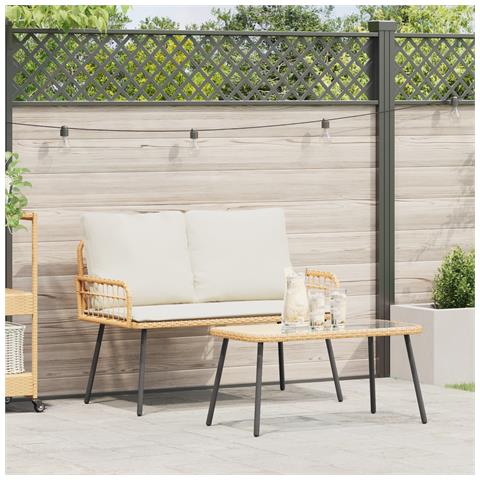 Set da Pranzo da Giardino 2 Pezzi con Cuscini in Polyrattan Naturale - Foto 2