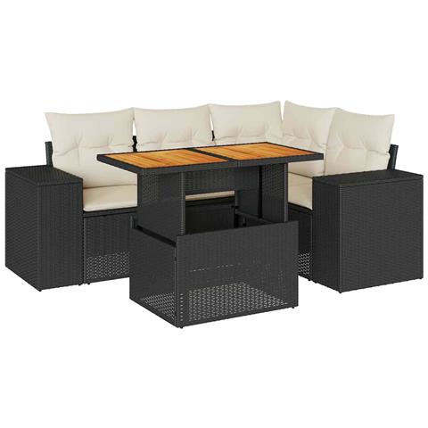 Set Divani da Giardino 5 pz con Cuscini in Polyrattan Nero - Foto 1